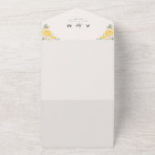 Invitation Tout En Un Rose florale à l'aquarelle jaune & typographie mod (Dehors)