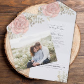 Invitation Tout En Un Rose Gold Elegant Aquarelle Floral Folial Photo