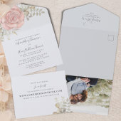 Invitation Tout En Un Rose Gold Elegant Aquarelle Floral Folial Photo