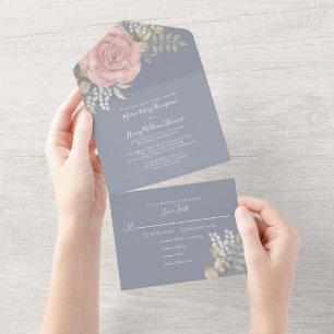 Invitation Tout En Un Rose Gold Elegant Aquarelle Floral Rose Folio
