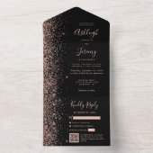 Invitation Tout En Un Rose Gold Glitter Black QR Code Wedding (À l'intérieur)