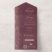 Invitation Tout En Un Rose Gold Glitter Burgundy QR Code Wedding (À l'intérieur)