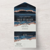 Invitation Tout En Un Rose Gold Navy Blue Alcohol Ink Mariage (À l'intérieur)