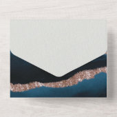 Invitation Tout En Un Rose Gold Navy Blue Alcohol Ink Mariage (Verso)