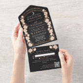 Invitation Tout En Un Rose Gold Noir Art Nouveau QR Code Mariage (Déchirure)