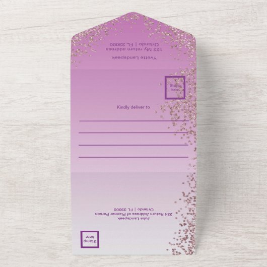 Invitation Tout En Un Rose Gold Parties scintillant Calligraphie Numéro (Dehors)