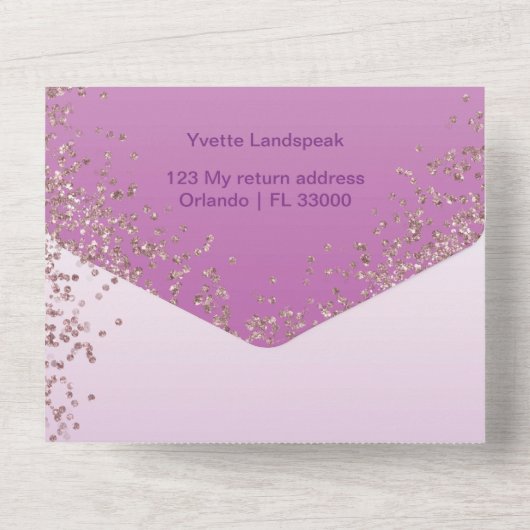 Invitation Tout En Un Rose Gold Parties scintillant Calligraphie Numéro  (Verso)