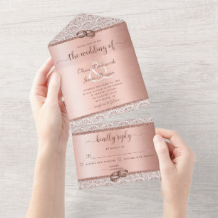 Invitation Tout En Un Rose Gold Parties scintillant Damask Mariage éléga