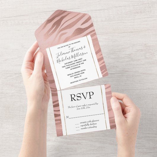 Invitation Tout En Un Rose Gold Zebra Print (Déchirure)