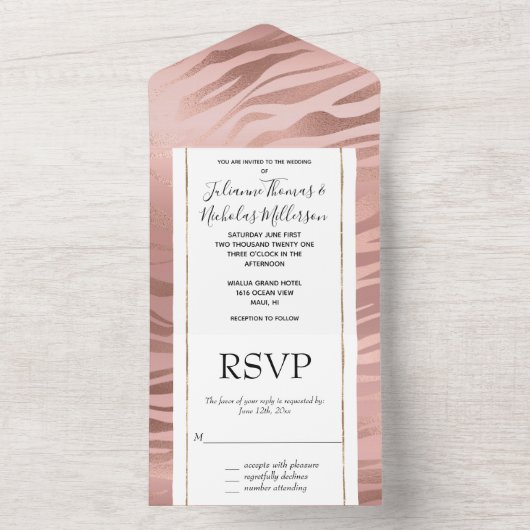Invitation Tout En Un Rose Gold Zebra Print (À l'intérieur)