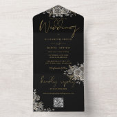 Invitation Tout En Un Rose gothique noir et or QR Code Mariage (À l'intérieur)