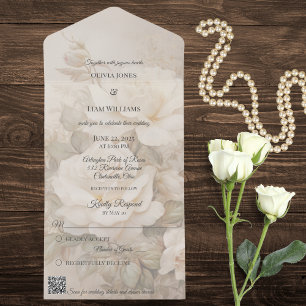 Invitation Tout En Un Rose ivoire gothique Silhouette QR Code