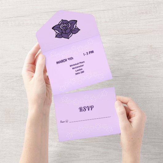 Invitation Tout En Un Rose Lavande & Blanc Sakura Mariage Floral (Déchirure)