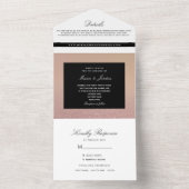 Invitation Tout En Un Rose minimum Gold et Mariage noir (À l'intérieur)