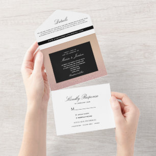 Invitation Tout En Un Rose minimum Gold et Mariage noir