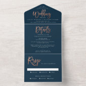 Invitation Tout En Un Rose moderne script or mariage tout en un invitat (À l'intérieur)