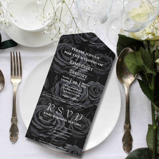 Invitation Tout En Un Rose noir gothique Texte blanc Arrière - plan flor