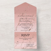 Invitation Tout En Un Rose or marbre Glitzy Parties scintillant Mariage (À l'intérieur)
