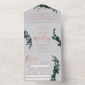 Invitation Tout En Un Rose or script Floral gris élégant mariage (À l'intérieur)