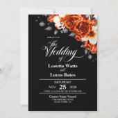 Invitation Tout en un Rose orange brûlé Floral Black Mariage (Devant)
