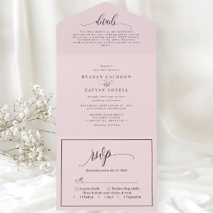 Invitation Tout En Un Rose Pâle Écriture Moderne Simple