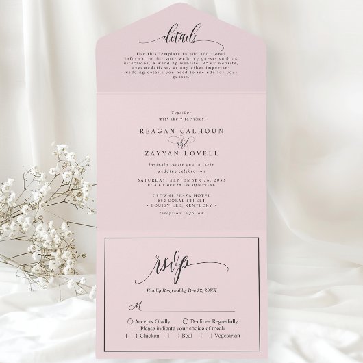 Invitation Tout En Un Rose Pâle Écriture Moderne Simple