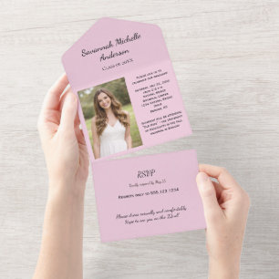 Invitation Tout En Un Rose Pâle Photo Graduation Tout En Un