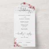 Invitation Tout En Un Rose Poussiéreuse Floral Élégant Script Cœurs Mari (À l'intérieur)