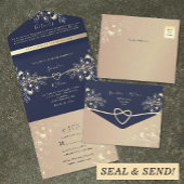 Invitation Tout En Un Rose romantique Gold et Mariage de marine