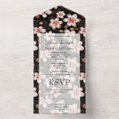 Invitation Tout En Un Rose rose noire noire noire Floral or (À l'intérieur)