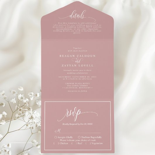 Invitation Tout En Un Rose rose roux Simple Script moderne