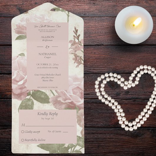 Invitation Tout En Un Rose rose vintage