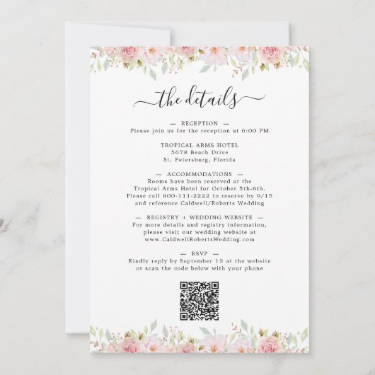 Invitation Tout en un rose Roses Sage Mariage de verdure (Dos)