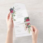 Invitation Tout En Un Rose rouge et Mariage d'eucalyptus (Déchirure)