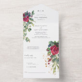Invitation Tout En Un Rose rouge et Mariage d'eucalyptus (À l'intérieur)