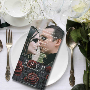 Invitation Tout En Un Rose rouge noire Floral Arrière - plan Texte blanc