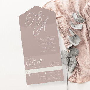 Invitation Tout En Un Rose Taupe   Mariage de monogramme de filigrane de