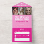Invitation Tout En Un Rose trois photos 55e fête d'anniversaire (À l'intérieur)