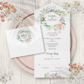 Invitation Tout En Un Rose verdure Floral Monogramme Mariage