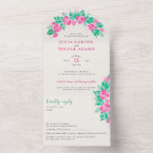 Invitation Tout En Un Rose Vert Rose Pétales Fleurs Jardin Mariage (À l'intérieur)