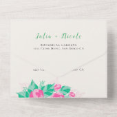 Invitation Tout En Un Rose Vert Rose Pétales Fleurs Jardin Mariage (Verso)