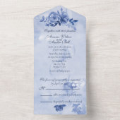 Invitation Tout En Un Roses Aquarelle Bleue  (À l'intérieur)