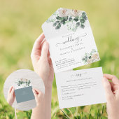 Invitation Tout En Un Roses blanches complètes Mariage floral RSVP