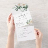 Invitation Tout En Un Roses blanches complètes Mariage floral RSVP (Déchirure)