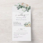 Invitation Tout En Un Roses blanches complètes Mariage floral RSVP (À l'intérieur)