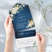 Invitation Tout En Un Roses blanches Mariage de lanterne en bois bleu