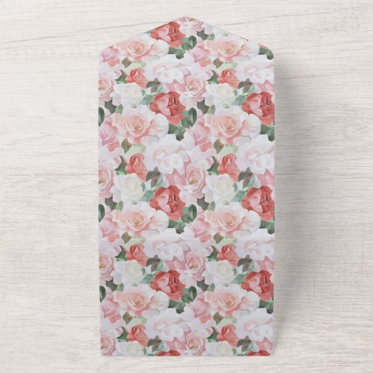 Invitation Tout En Un Roses blanches roses rouges Mariage floral (Dehors)