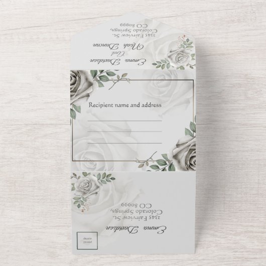 Invitation Tout En Un Roses blanches tout en un et RSVP (Dehors)
