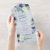 Invitation Tout En Un Roses bleu et ivoire sur bleu pâle (Déchirure)