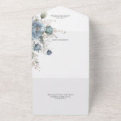 Invitation Tout En Un Roses bleus Dusty sur blanc (Dehors)